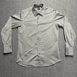 Hugo Boss Regular Fit Shirt Mens Small Gray Stripes Button Up Long Sleeve